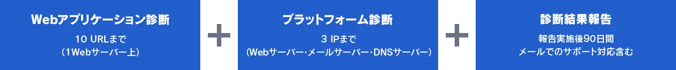 Webアプリケーション診断　10 URLまで（1Webサーバー上）＋3 IPまで（Webサーバー・メールサーバー・DNSサーバー）＋診断結果報告（報告実施後90日間・メールでのサポート対応含む）