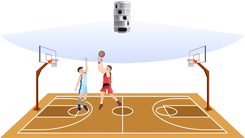 バスケットボールのコートにAIカメラを設置したイメージ写真